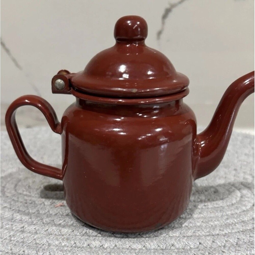 Vintage Miniature Barn Red Enameled Teapot